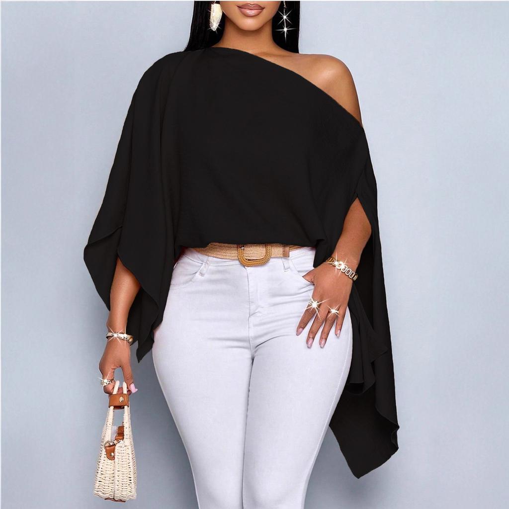 Dames Casual Off Shoulder Losse Vleermuismouw Effen Kleur Elegante Blouse