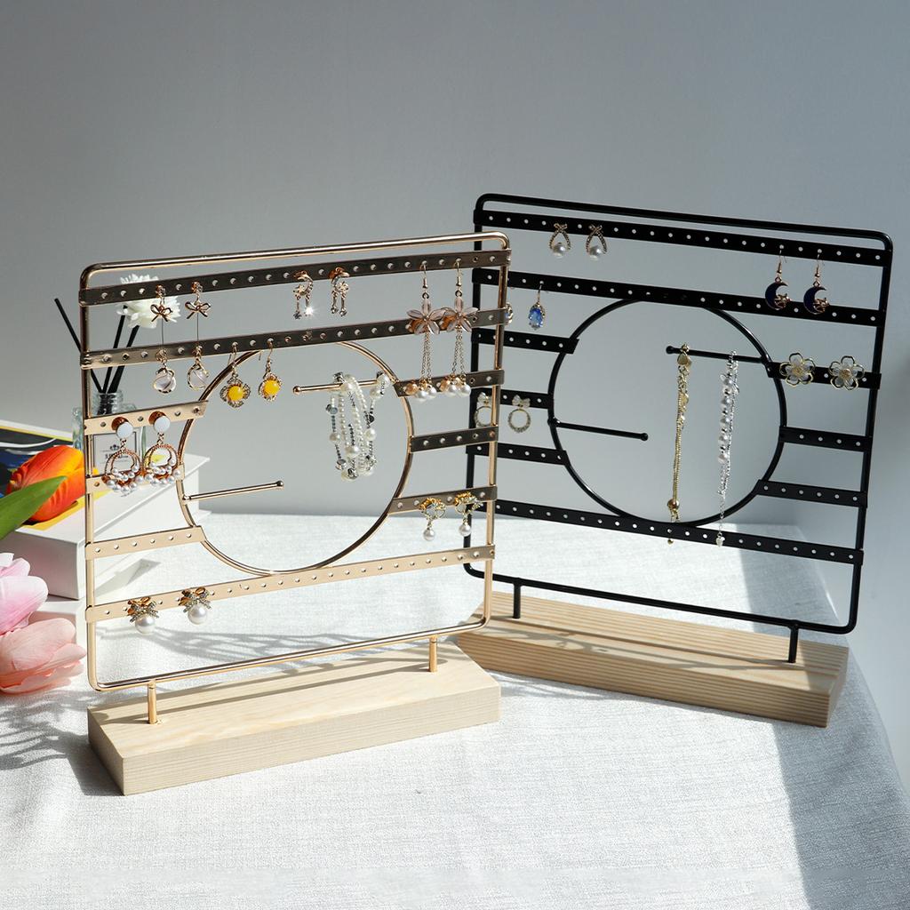 Earring Display Holder,Metal 3 Layers Jewelry Storage Organizer Wood Base Stand Tree,Bracelet Necklace Ear Stud Rack Gift