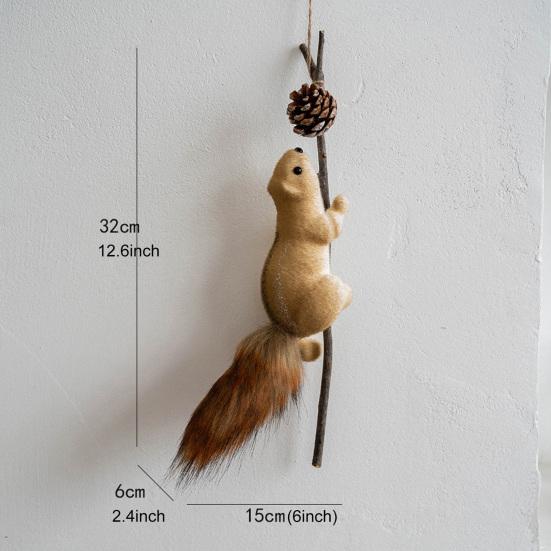 Yousheng Forest Animal Christmas Ornaments Fluffy Faux Fur Squirrel Decor with Hanging Rope 3D Woodland Christmas Tree Decorations