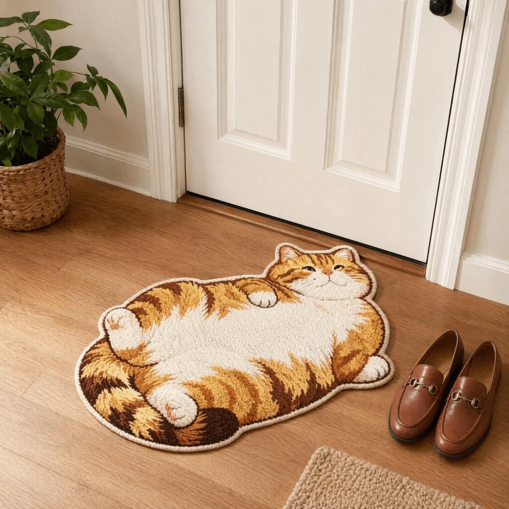 2D Printed Cat Shape Floor Mat Crystal Velvet Bedside Carpet Animal Area Rug Bathroom Floor