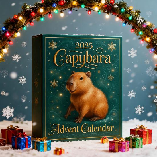 2025 Kalendář s kapybarou 24 dní Vánoční odpočítávací kalendář s 24 ks 2D/3D ozdob kapybary Dárkové překvapení pro sváteční výzdobu