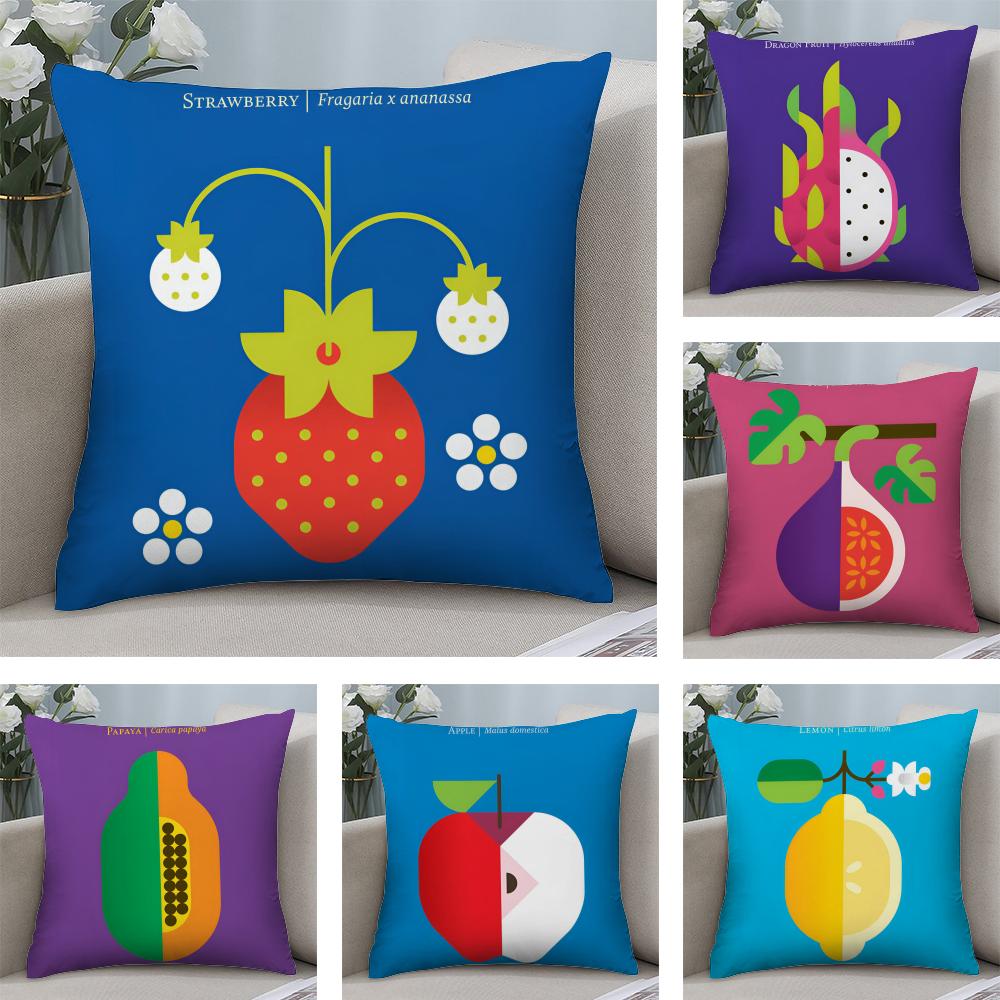 Fruits Anime Simple Cushion Cover Soft Plush Fabric Double-Sided Printed Sofa Cushion Cover for All Seasons Home Decor Gift