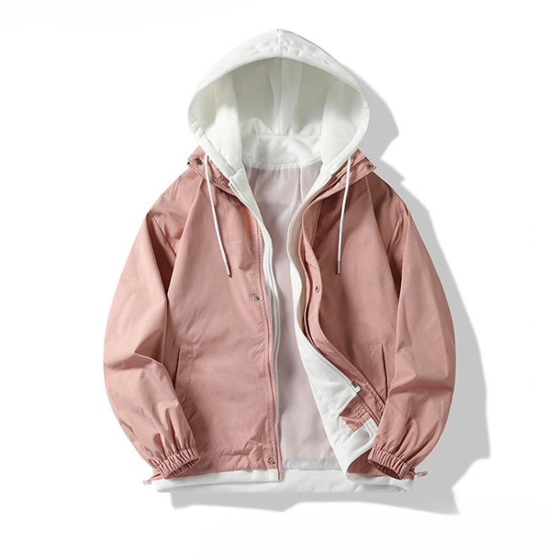 Jacket Men's Spring and Autumn New Fake Two-piece Hooded Jacket Men's Tops Men's Hong Kong Style