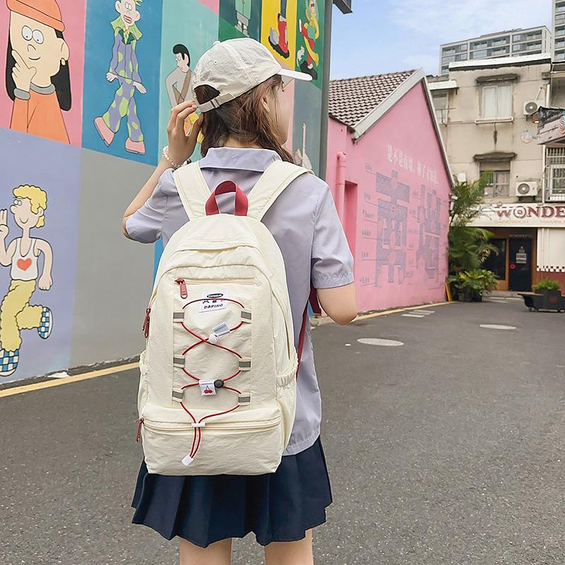 Drawstring letter labeling grid student schoolbag Japanese and Korean leisure style large-capacity junior high school student backpack белый