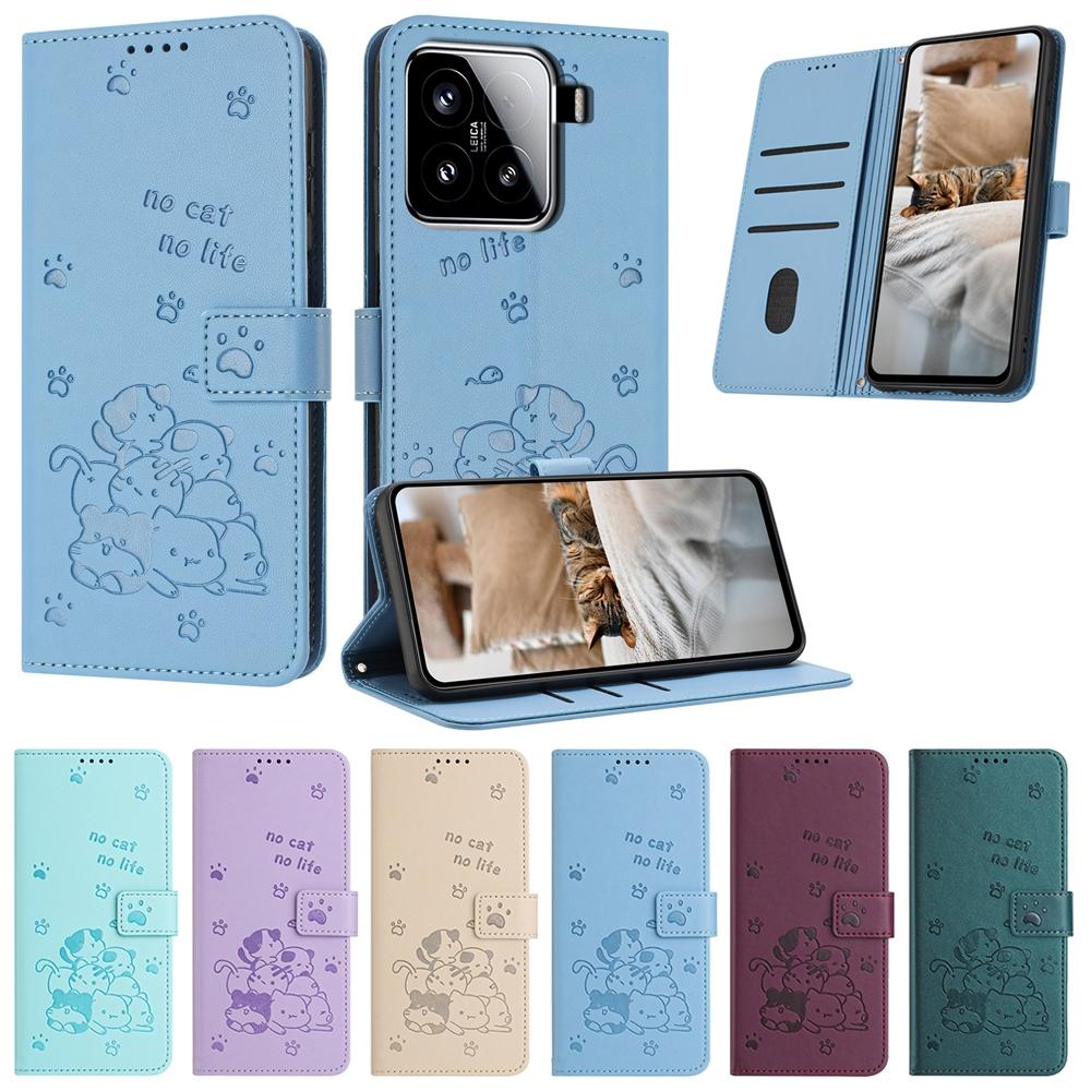 Curte Cat Leather Wallet Cover Case For Xiaomi 13T Poco C61 C55 X5 F5 Redmi Note 12 11 Pro Plus 10 10S 10T 11S 10C Turbo 3 K70E
