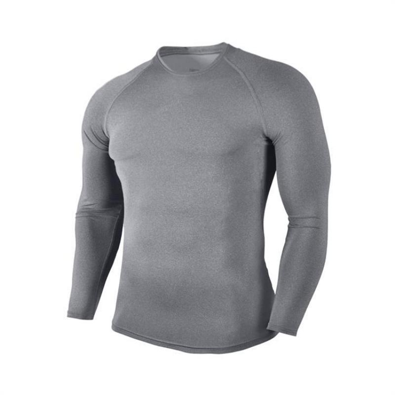 Fitness long-sleeve tight-fitting round-neck T-shirt for men, quick-dry training wear, muscle boy sports shapewear, stretchy T-shirt