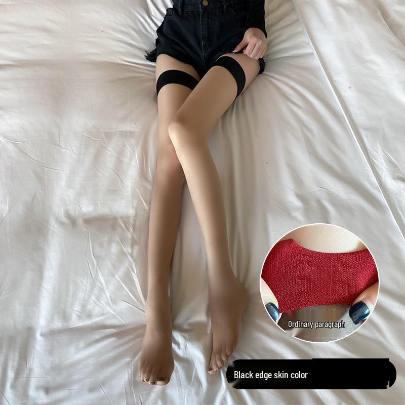 Red Edge Black Mid-Calf Suspender Stockings - Ultra-Thin Thigh-High, Sexy Plus Size.