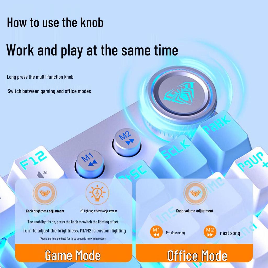 AULA F3009 Wireless Three-Mode 87-Key Mechanical Keyboard for Esports, Gaming, and Office Use