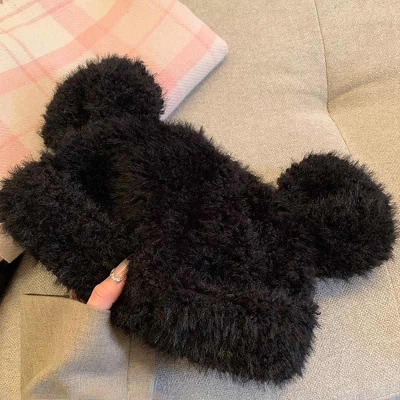 Furry Cartoon Bear Hat with Lovely Ear for Outdoor Sports Furry Hat with Ear Oversized Headgear Hat for Winter