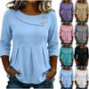 Women's Color Casual Button Down Long Sleeve Blouse with Round Neck