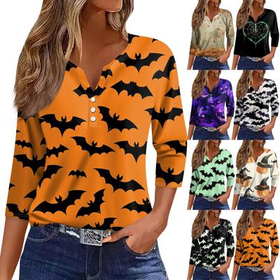 Women's T Shirt Tee Print Button 3/4 Sleeve Daily Weekend Fashion Basic V Neck Regular Top