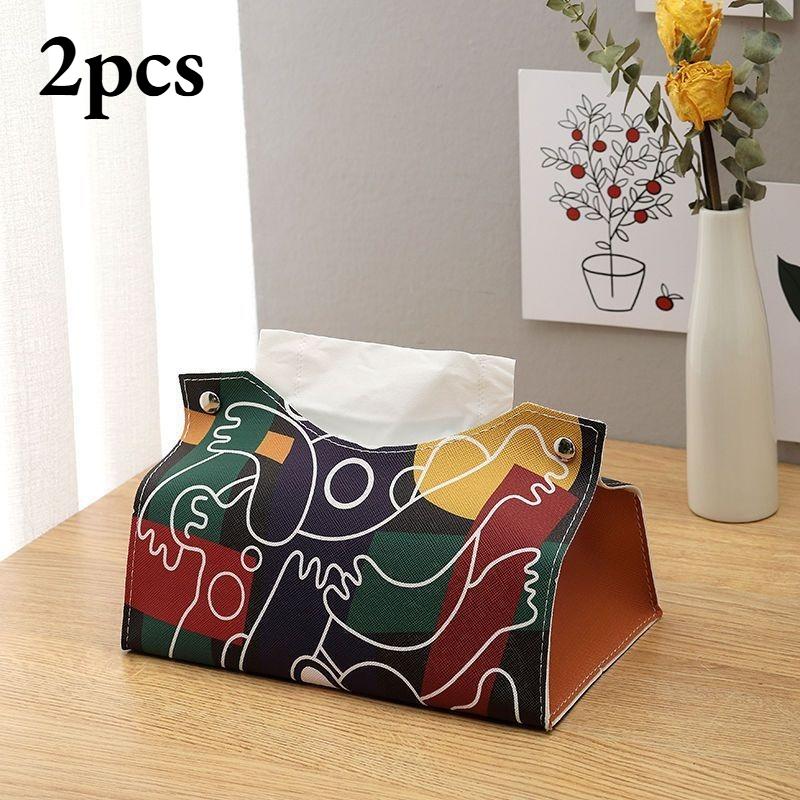 1/2pcs Minimalist PU Leather Tissue Box Cover, Simple Design for Living Room Kitchen Office, Multi-Purpose Home Organizer
