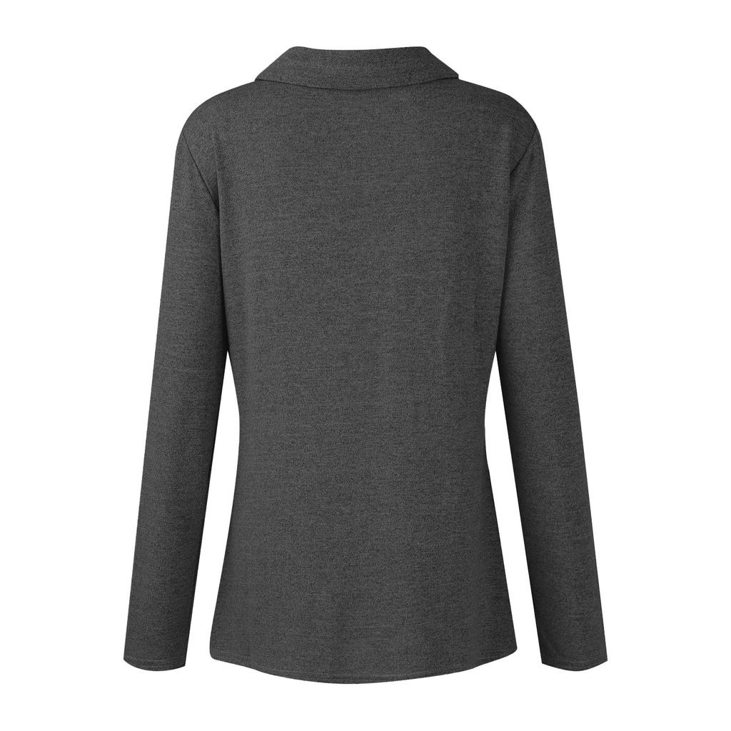 Women's solid color long sleeved pullover zipper women's top