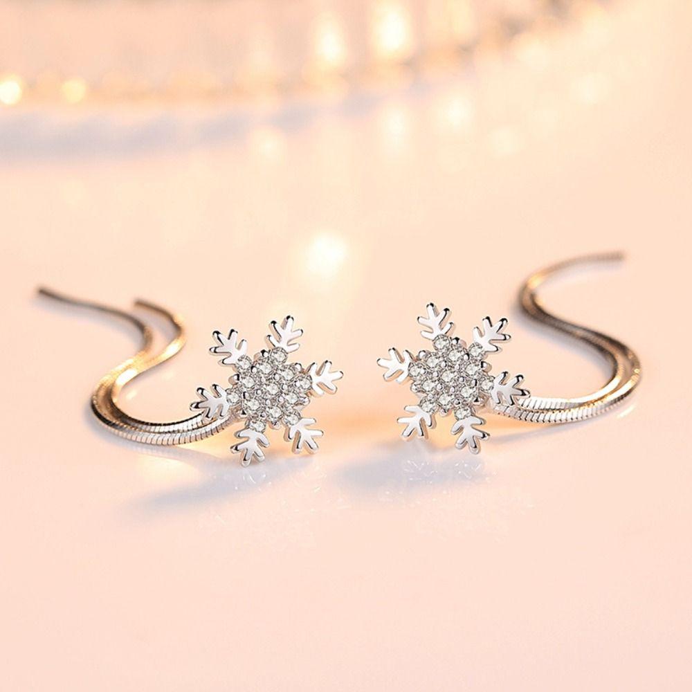 Elegant Tassel Long Dangle Earrings Silver Ear Threads Snowflake Earrings Jewelry Accessories