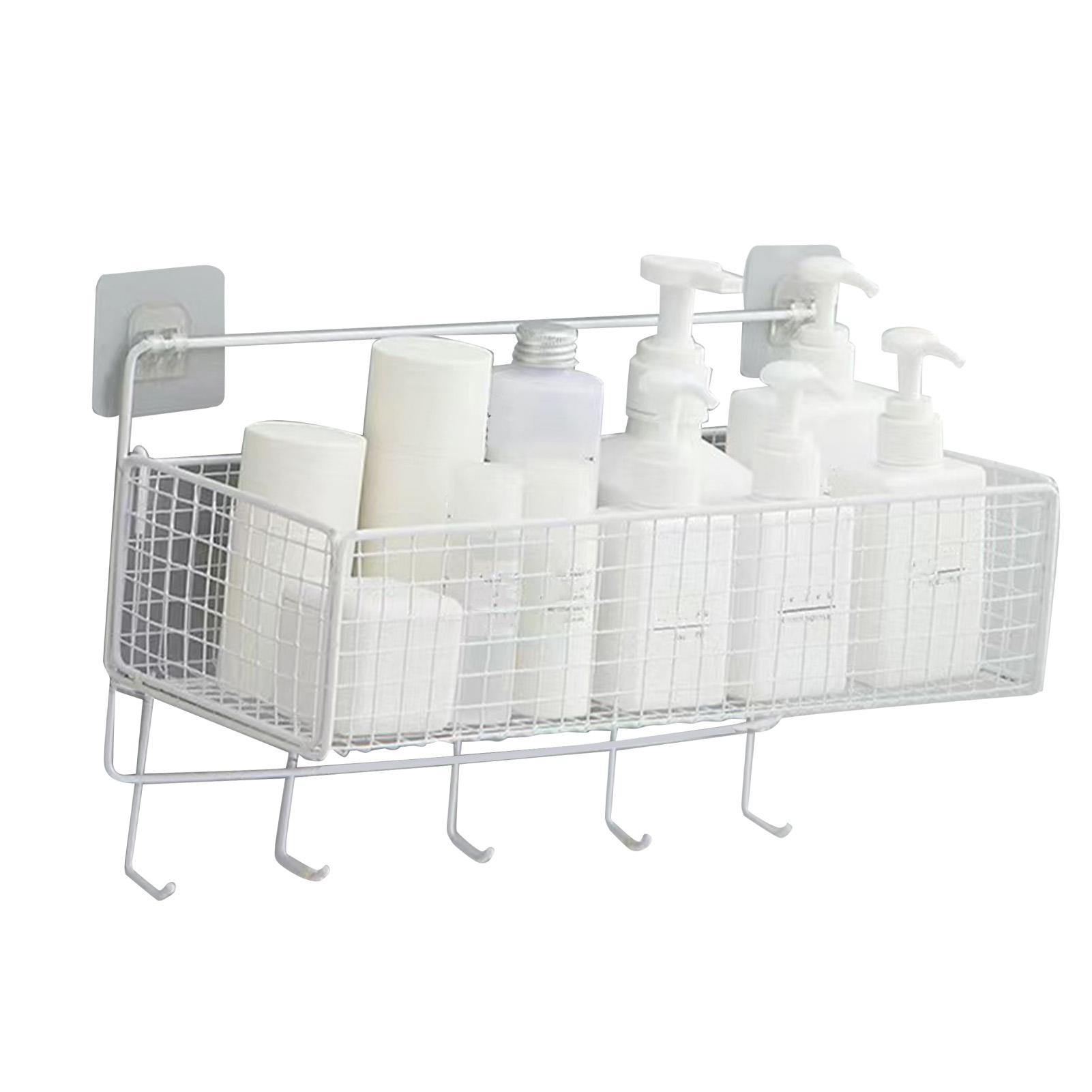 Wall Mount Storage Basket Multifunctional Iron Wall Hanging   Rack with Hook for Kitchen Bathroom