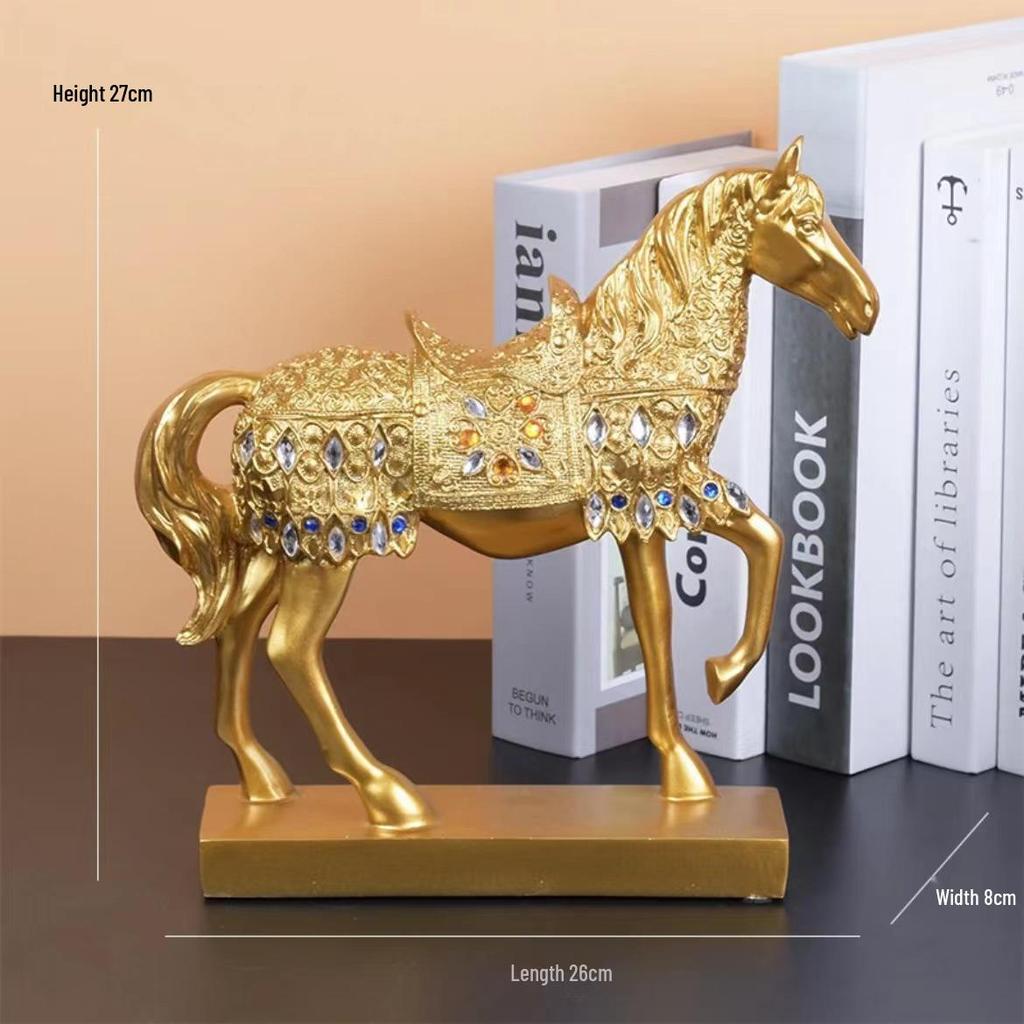Gilded Horse Desk Ornament: Chinese Style Home Decor