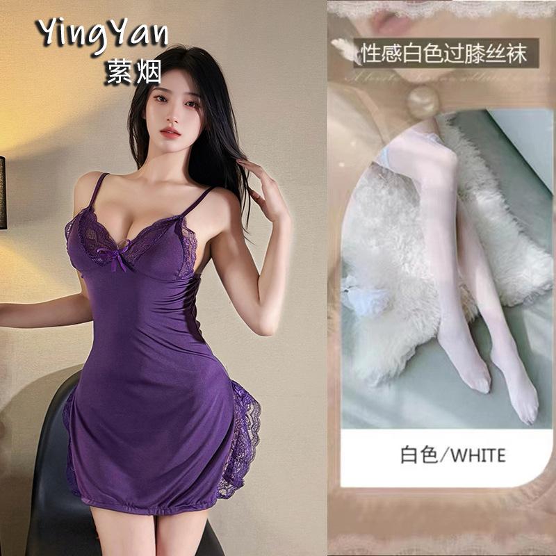 European and American erotic underwear high-end large size sexy female mood split lace suspender nightdress qqny pure desire wind