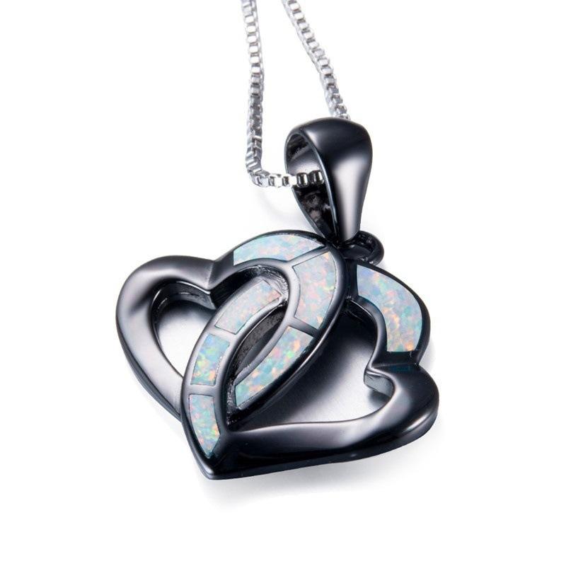 Jewelry European and American Fashion Opal Black Double Peach Heart Love Pendant Women's Necklace