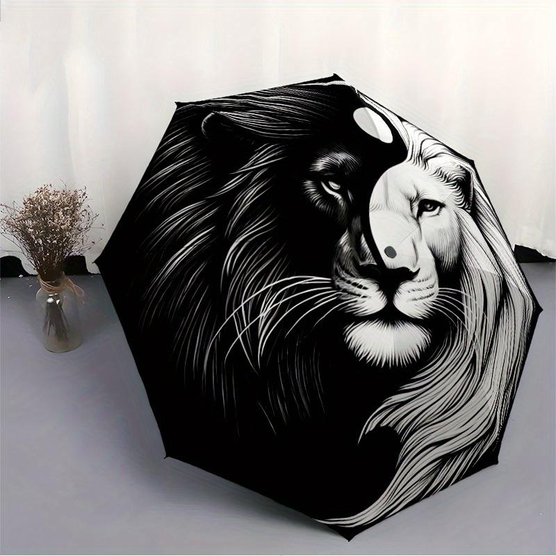 1pc Lion YinYang Automatic Open/Close Umbrella with Windproof, Functional Design, 8-Rib Sturdy Canopy