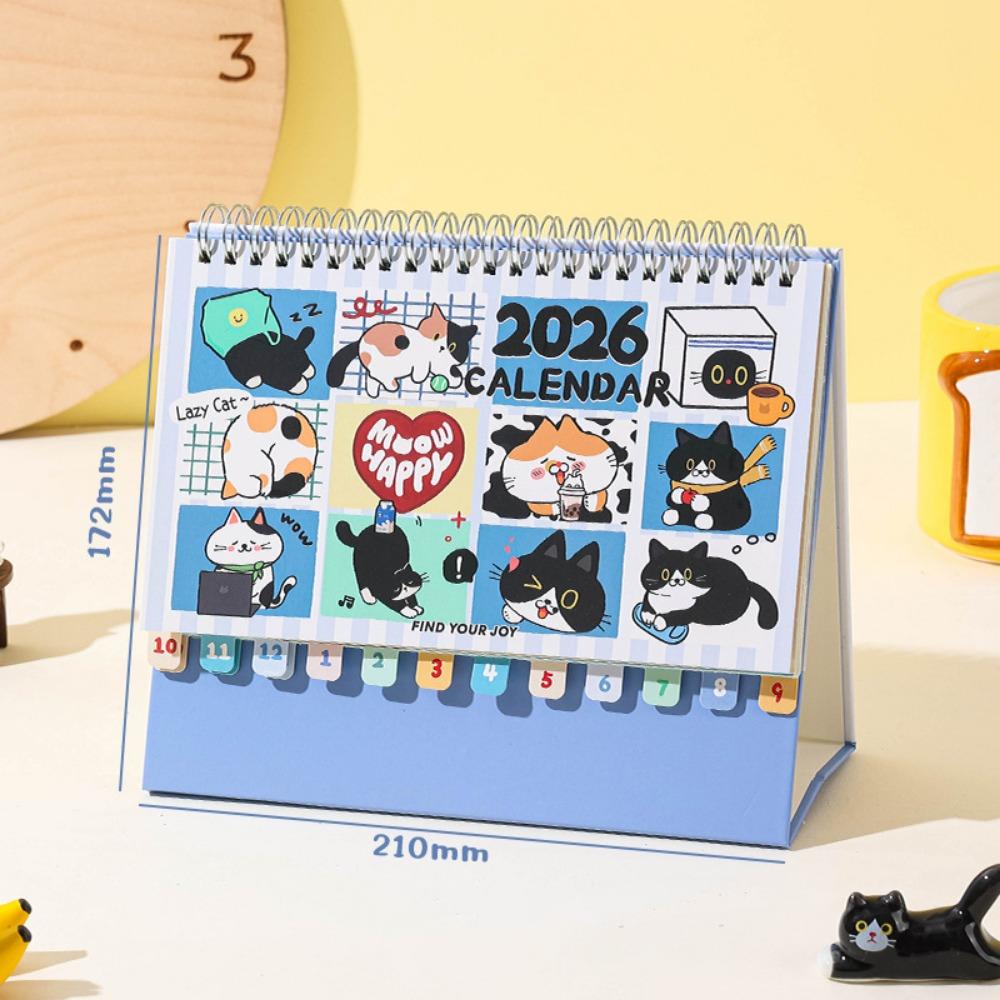 Cow Cat Series 2026 Desk Calendar Memo Notes One Month To View Tabletop Schedule Cartoon Coil Binding Monthly Calendar School