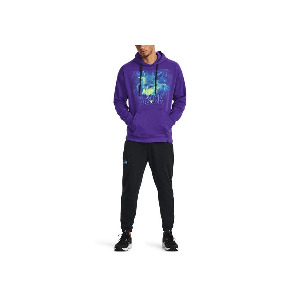 Under Armour Johnson Series Letter Print High Weight Cotton Sports Hoodie Men hoodies Purple 1380152-583