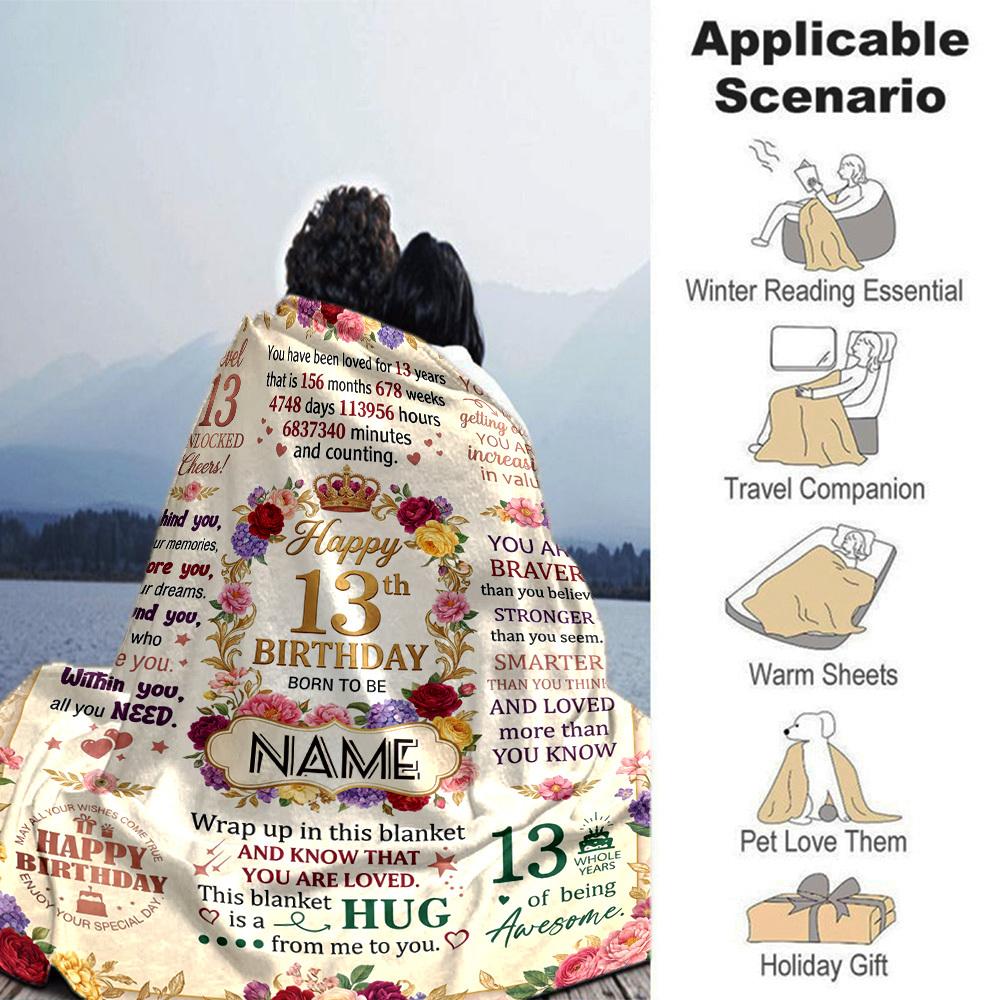 Happy 13Th Birthday Celebration Customize Your Name Blanket Soft And Comfortable It'S The Perfect Gift For Family Friends Or Loved Ones Suitable For