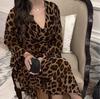 Spring and Summer European and American Elegant and Sexy Chiffon Leopard Print V-neck Long-sleeved Dance Dress Dress
