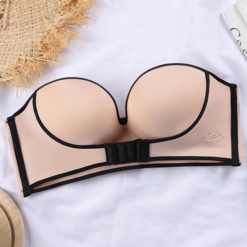

Second-Gen Color Block Strapless Push-Up Bra – Sexy Non-Slip Cup with Front Buckle for Women 34/75AB
