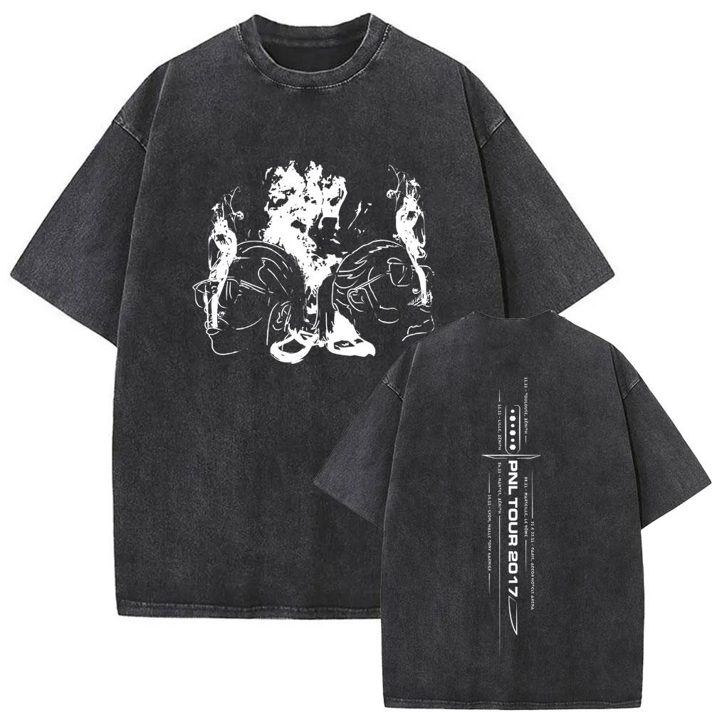 Washed Vintage Rap Band PNL Tour  Tshirts Famous Le Monde Chico Album Tshirt Men Women Hip Hop Fashion Oversized T Shirts