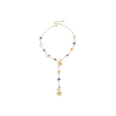 Unique Marine Style Stackable Pendant Necklace With Seashells Starfish Stone Accents For Casual Wear