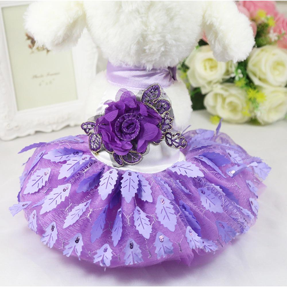 Spring Summer Dog Cat Cat Wedding Dress Shiny Tree Leaf Dress Skirt Pet Clothes Dog Supplies