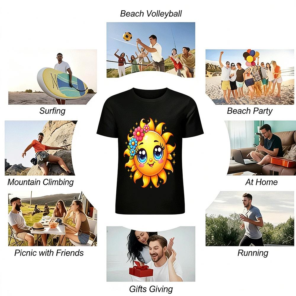 Cute Flower Cartoon Sun Print Kids Casual Short Sleeve Top Pure cotton T-shirt