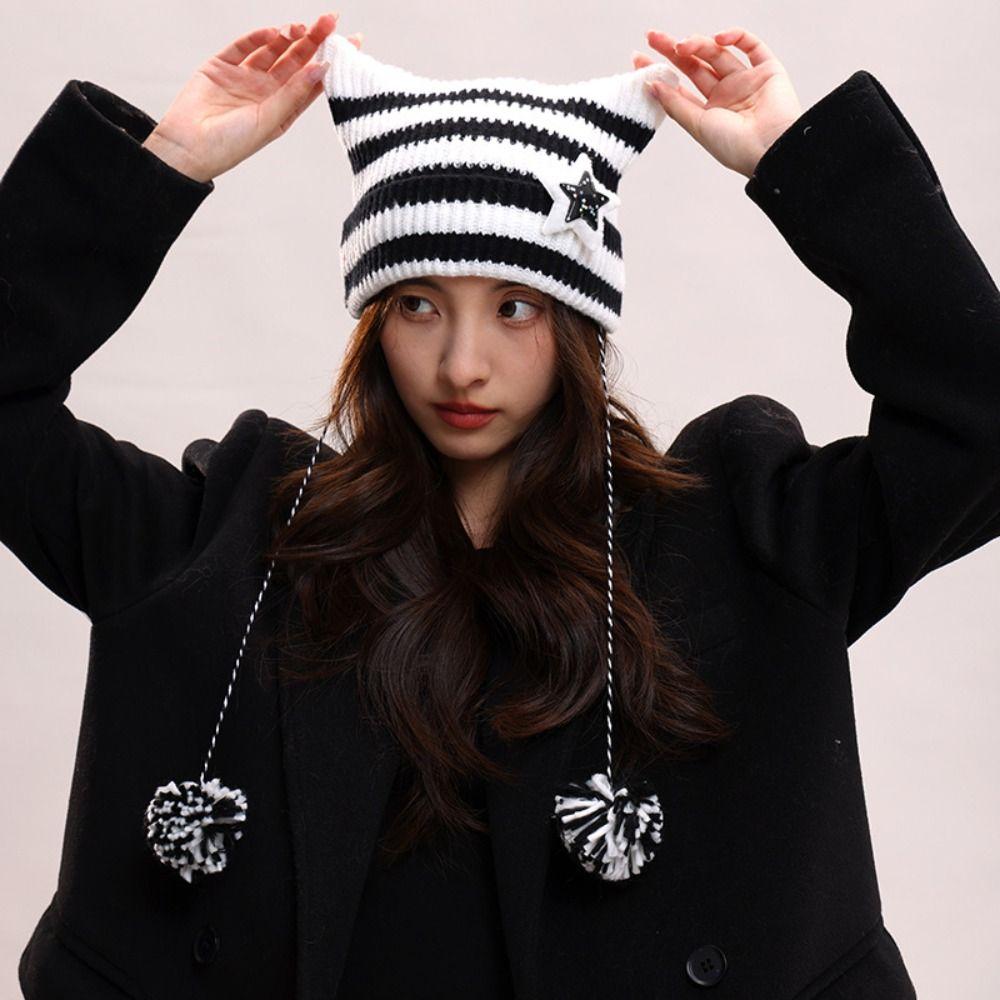 Harajuku Slouchy Knitted Beanies Y2K Woolen Hat Fashion Warm Cap Cycling
