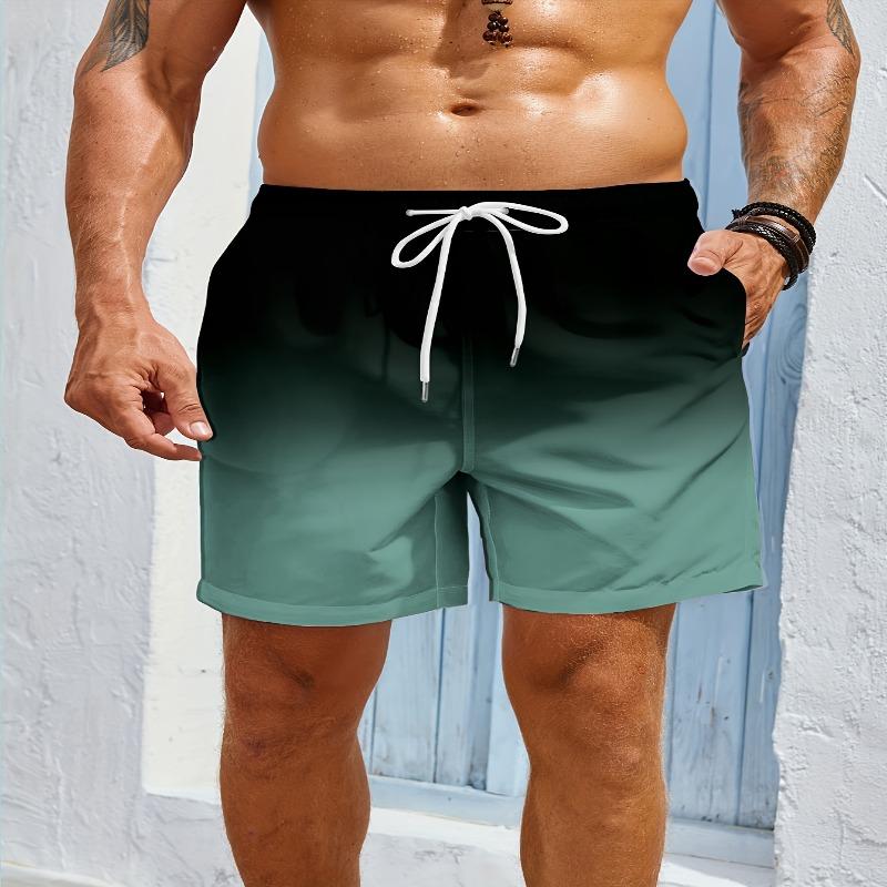 Gradient print men's casual fashion sports shorts loose and comfortable gym men's swimwear beach shorts