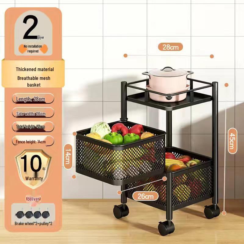 Drehbarer Multifunktionaler Küchenwagen mit Rädern - Bodenstehendes Mehrschichtiges Lagerregal für Snacks, Obst und Gemüse