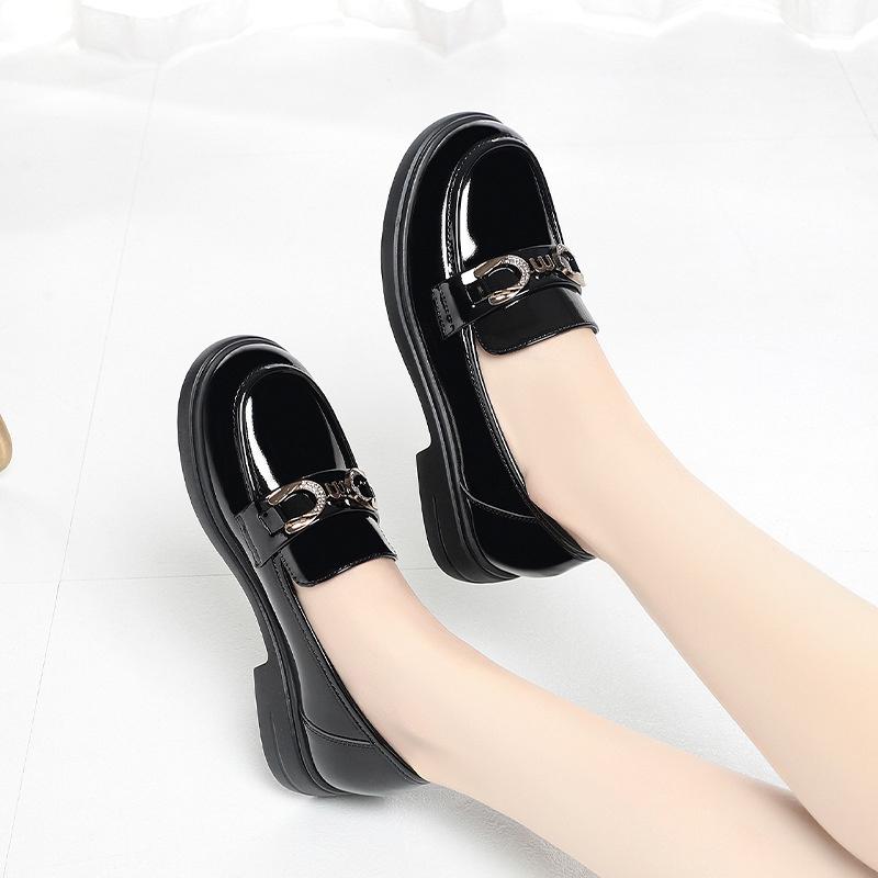 Small Leather Shoes Women's Spring New British Style Round Toe Flat Shoes Low Heel Flat Loafers Comfortable Single Shoes Elegant