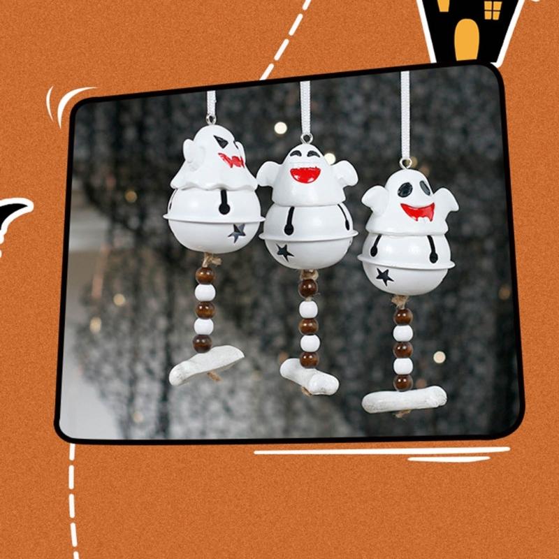 Ghostly Resin Aeolian Bell Ornament Halloween Bell Hanging Decorations For Door Entryway Window Wall Holiday Decoration