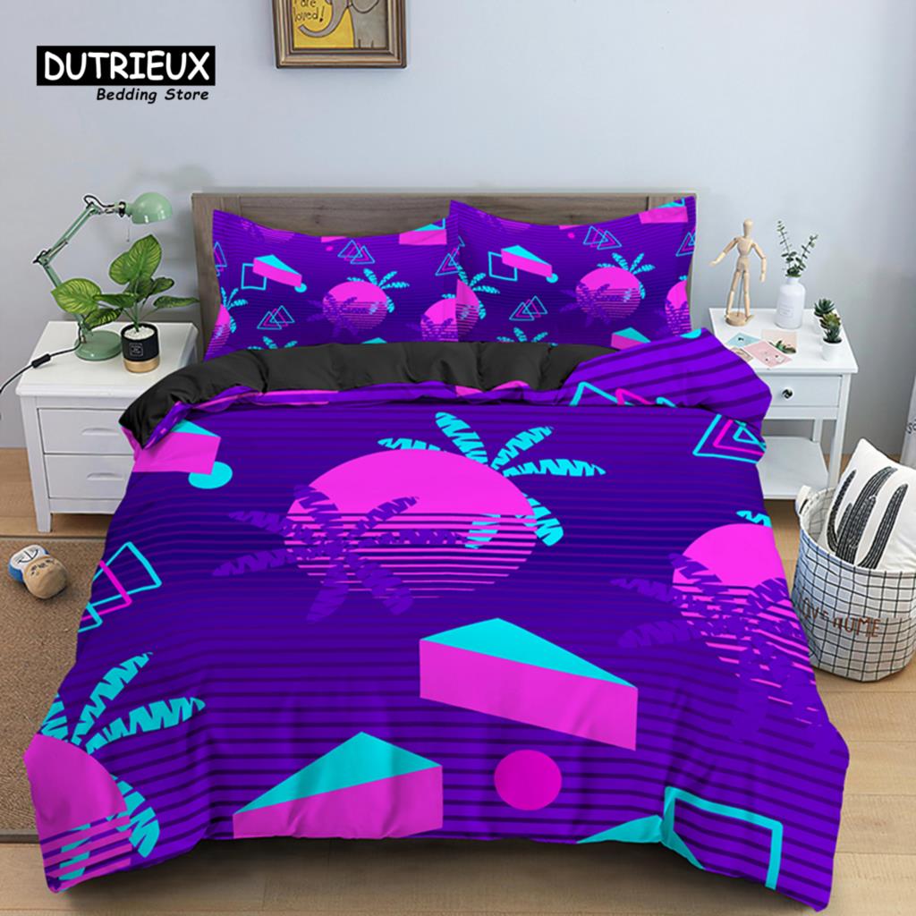 Psychedelic 3D Geometric Duvet Cover Modern Retro Neon Bedding Set Microfiber Colorful Abstract Quilt Cover Full For Kids Teen