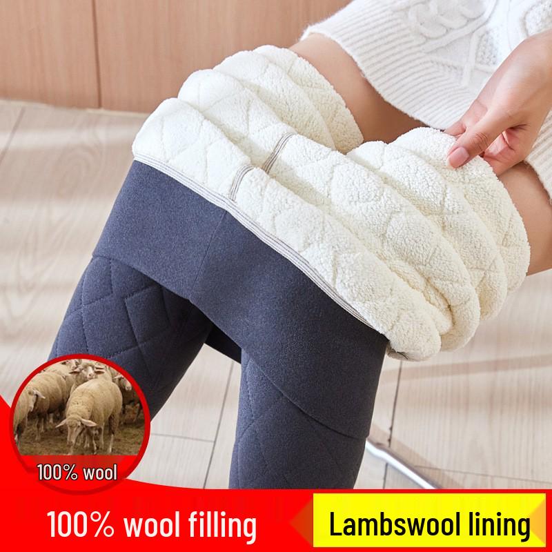 Women's Extra Thick Fleece-Lined Lambswool Pants – High Waist, Elastic, Warm Winter Layer