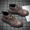 Men's Genuine Leather High-Top Martin Boots - Velvet Lined, Warm, British Style Desert Work Boots