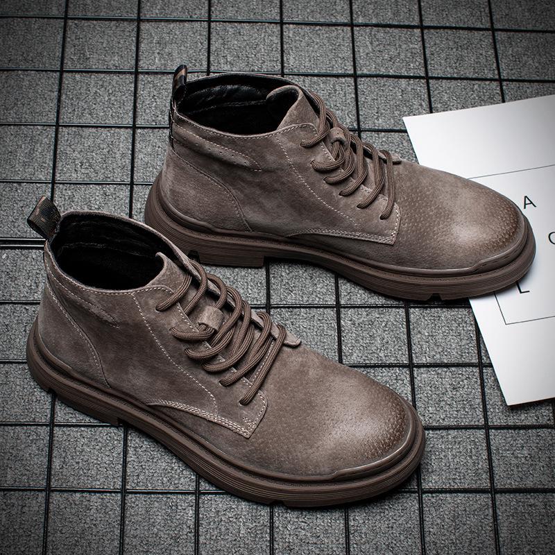 Men's Genuine Leather High-Top Martin Boots - Velvet Lined, Warm, British Style Desert Work Boots