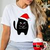 Christmas Black Santa Cat Trend Style Short Sleeve Tshirt Womens Christmas Gift Cute Animals Lovers Cartoon Classic Tshirts