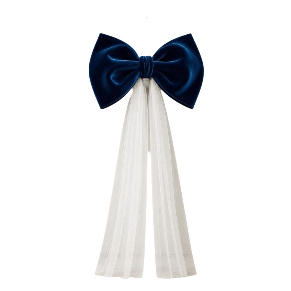 Mesh Tulle Large Velvet Christmas Bow Ornaments Tree Bow with Long Tails Wedding