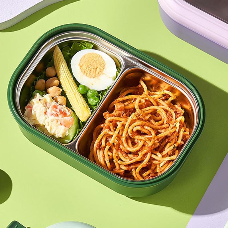 304 Food Grade Stainless Steel Lunch Box Split Compartment Bento Box Reusable for Fruit Salad Meal Work School Use