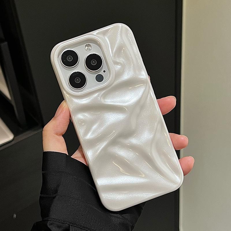 Perleťově bílé skládané texturované pouzdro pro iPhone 16 13 14 11 12 Pro Max 15 Plus Stylový lesklý měkký zadní kryt z TPU