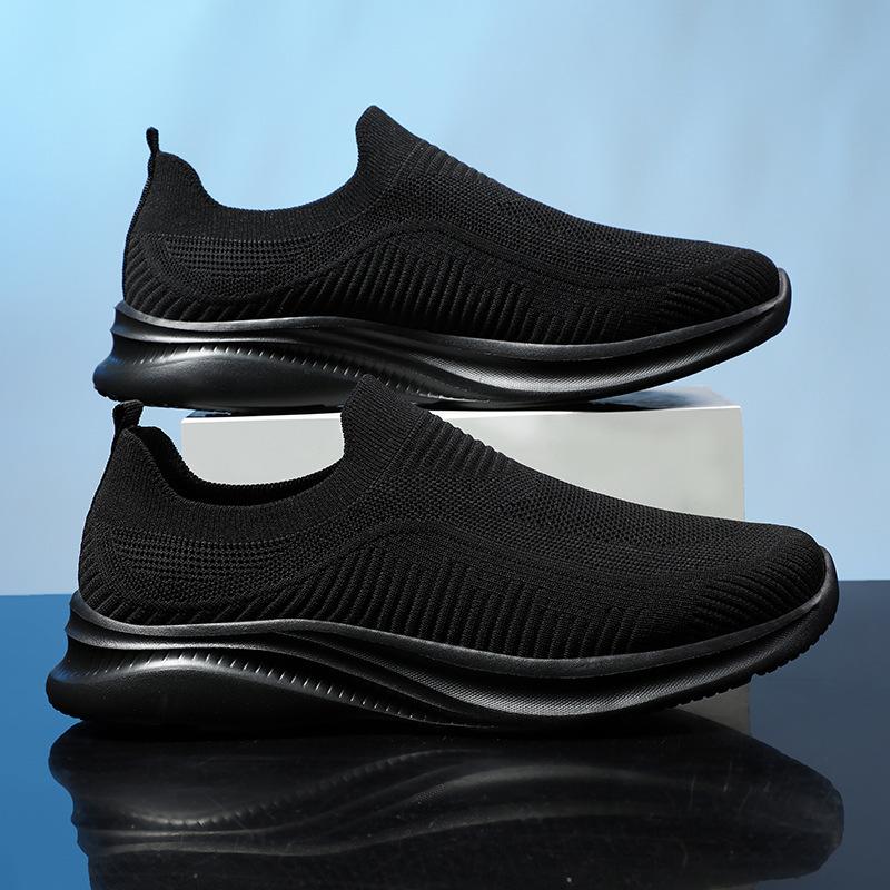 Summer Men's Shoes Platform Fly-woven Mesh Shoes Large Size Casual Sports Shoes One-pedal Socks Shoes