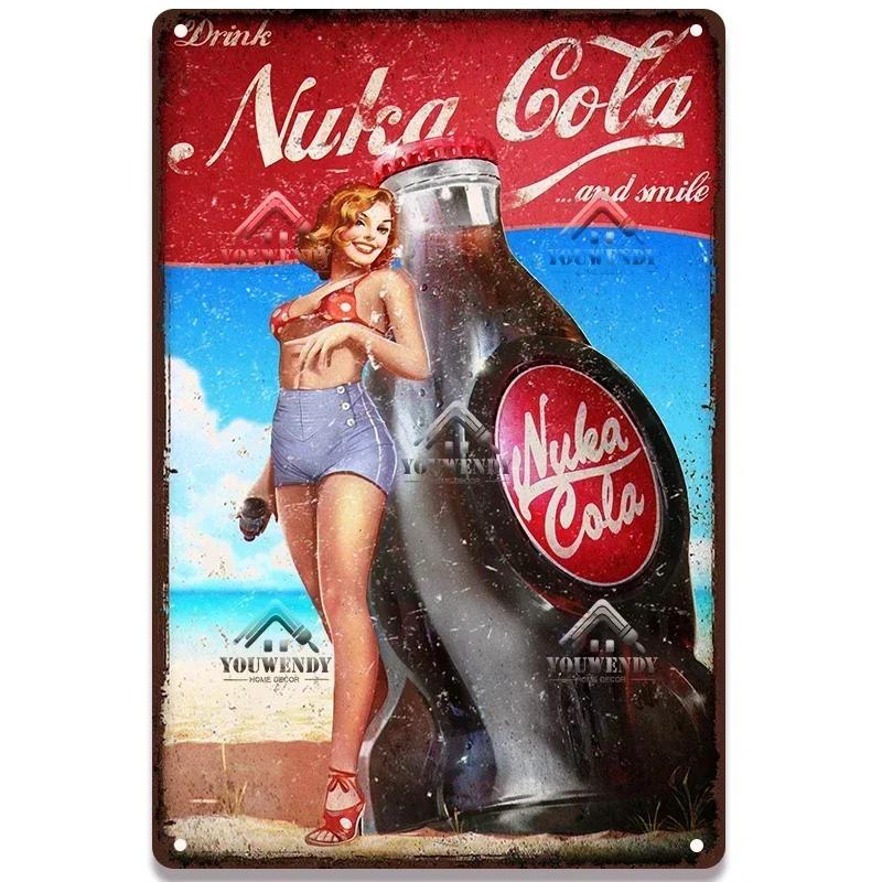 Nuka Cola Drink Posters Metal Sign - Ultimate Wall Decor for Pub Gaming Vibes, Retro Game-Themed Metal Art