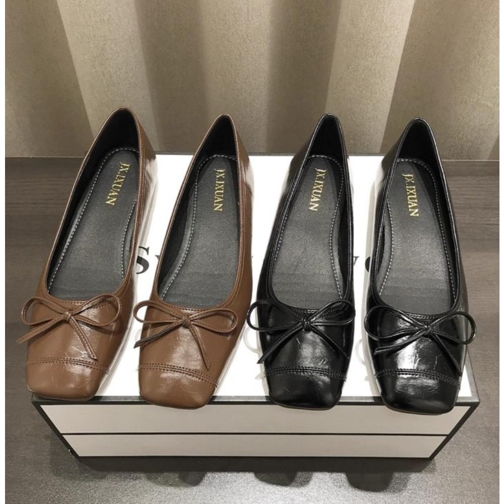 Bowtie Flat Shoes Women Ballerinas Square Toe Slip On Ballet Flats Lazy Loafers Moccasins Ladies Casual Comfort Shoes