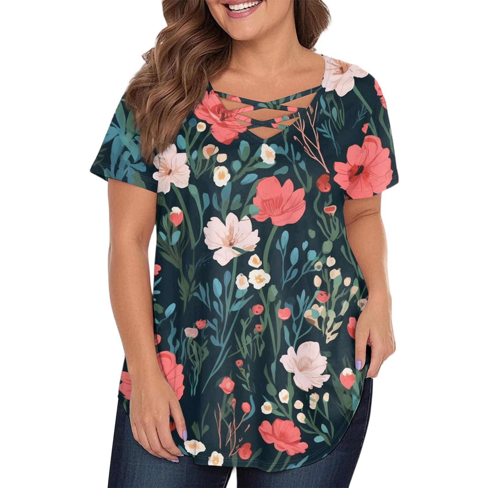 

Женская модная повседневная футболка с принтом, V-образным вырезом и короткими рукавами, большого размера XXXL