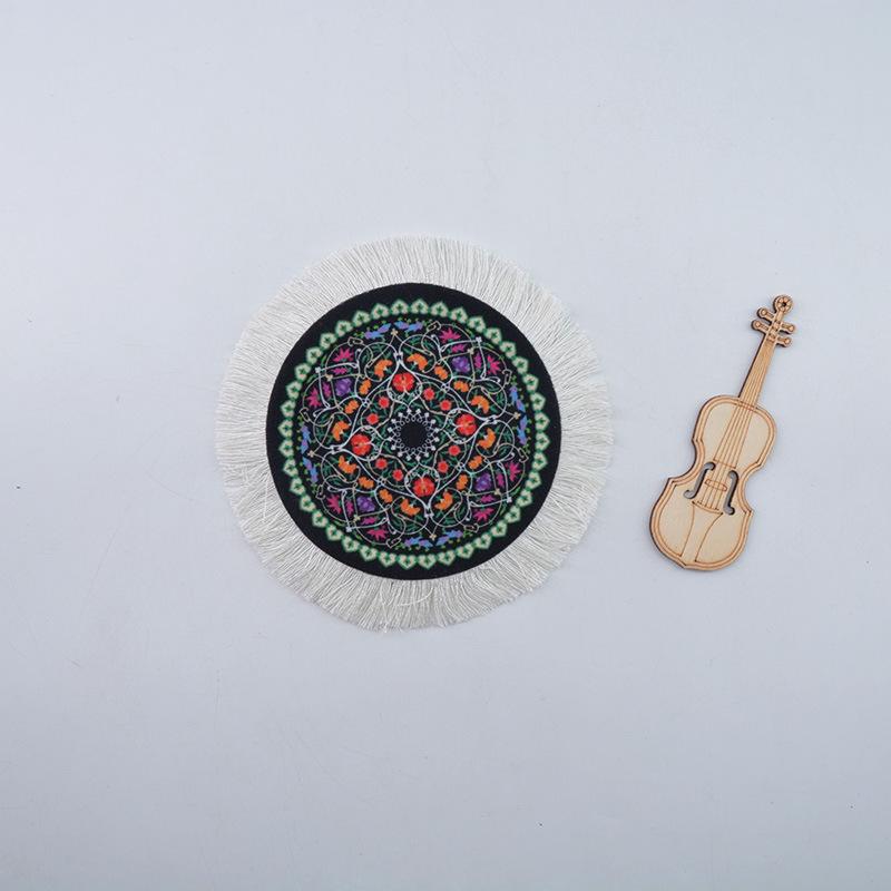 Tea Cup Mat Mandala Persian Carpet Tea Cup Mat Trkiye Middle East Art National Style Cup Mat Desk Pad Fringed Edge Desk Mat